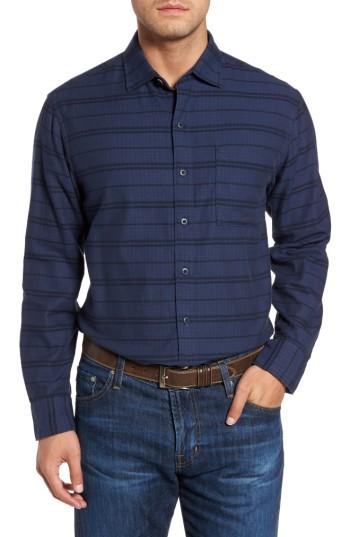 Men's Tommy Bahama Tan Tan Stripe Standard Fit Sport Shirt - Blue