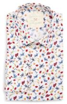 Men's Strong Suit By Ilaria Urbinati Slim Fit Tropical Print Dress Shirt .5r - Blue