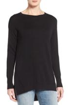 Petite Women's Caslon Zip Back High/low Tunic Sweater, Size P - Black