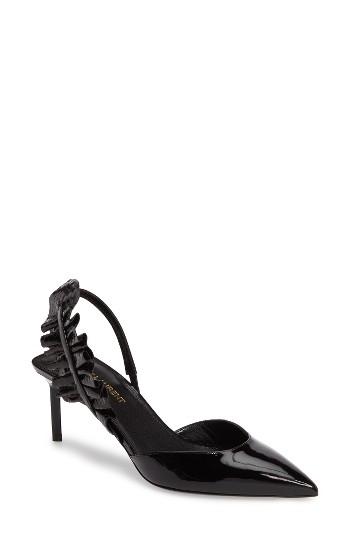 Women's Saint Laurent Edie Genuine Snakeskin Ruffle Pump Us / 37eu - Black