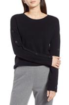Women's Halogen Cashmere Button Sleeve Sweater - Black