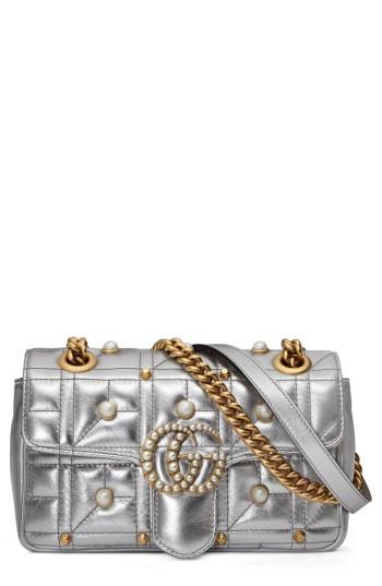 Gucci Mini Gg Marmont 2.0 Imitation Pearl Logo Matelasse Leather Shoulder Bag - Metallic