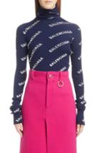 Women's Balenciaga Embroidered Wreath Logo Wool & Cashmere Blend Sweater