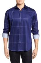 Men's Bugatchi Regular Fit Windowpane Check Sport Shirt, Size - Blue