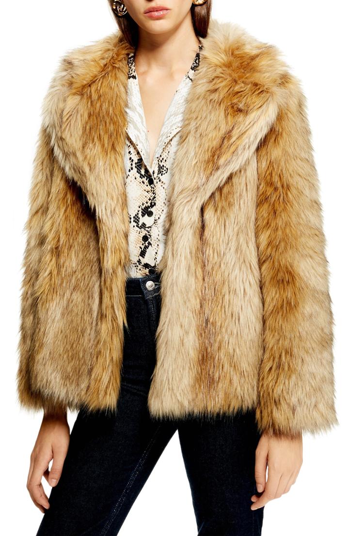 Women's Topshop Camille Hooded Faux Fur Coat Us (fits Like 0) - Brown