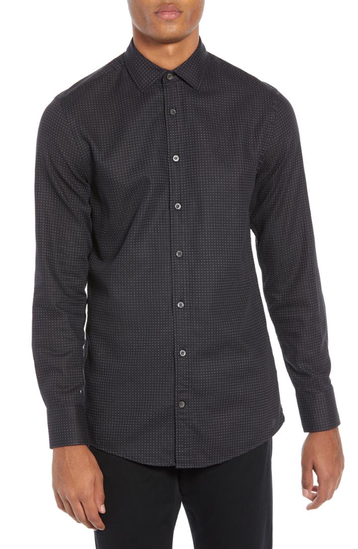 Men's Tiger Of Sweden Fridolf Trim Fit Dot Dress Shirt Eu - Black