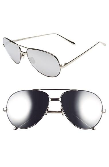 Women's Linda Farrow 59mm 18 Karat White Gold Trim Aviator Sunglasses -