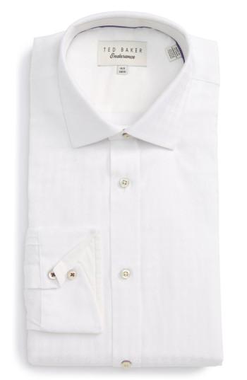 Men's Ted Baker London Trim Fit Houndstooth Dress Shirt .5 - 32/33 - White