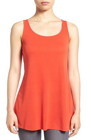 Women's Eileen Fisher Long Silk Tank, Size - Red