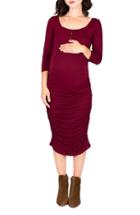 Women's Nom Henley Maternity Dress - Burgundy