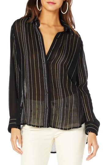 Women's Michael Stars Beach Stripe Boyfriend Shirt - Black