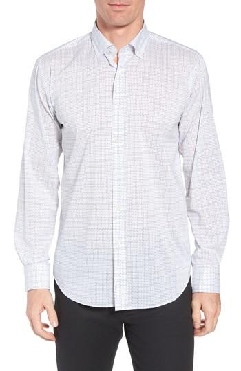 Men's Bugatchi Shaped Fit Broken Grid Performance Sport Shirt - White