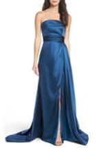 Women's Mac Duggal Ruched Strapless Satin Gown - Blue