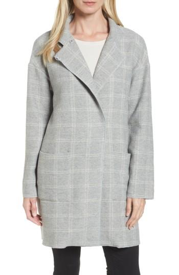 Women's Eileen Fisher Check Tweed Coat, Size - Grey