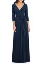 Women's Dessy Collection Jersey Tie Waist Gown, Size - Blue