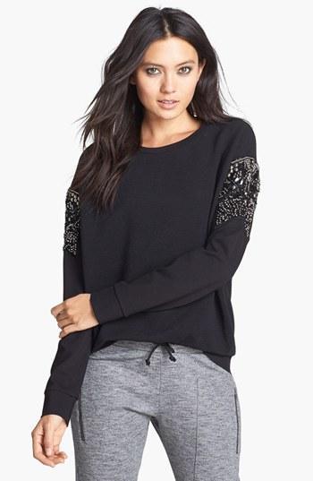 Rules Of Etiquette 'arm Candy' Embellished Sweatshirt Jet Black/ Silver