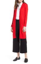 Women's Halogen Open Front Pocket Cardigan, Size - Red