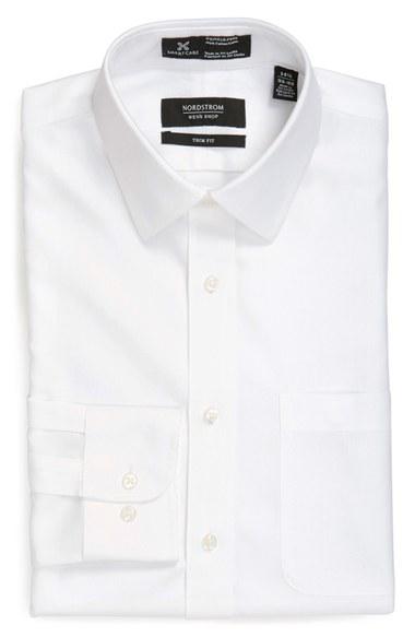 Men's Nordstrom Men's Shop Smartcare(tm) Trim Fit Herringbone Dress Shirt 32/33 - White