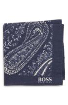 Men's Boss Paisley Cotton & Wool Pocket Square, Size - Blue