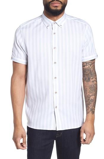Men's Ted Baker London Vertical Stripe Trim Fit Short Sleeve Sport Shirt (s) - Green