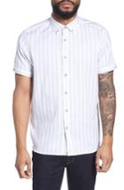 Men's Ted Baker London Vertical Stripe Trim Fit Short Sleeve Sport Shirt (s) - Green