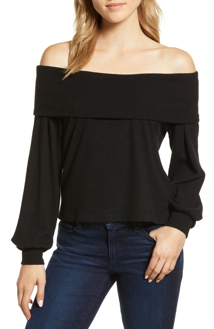 Women's 1.state Foldover Off Shoulder Top - Black