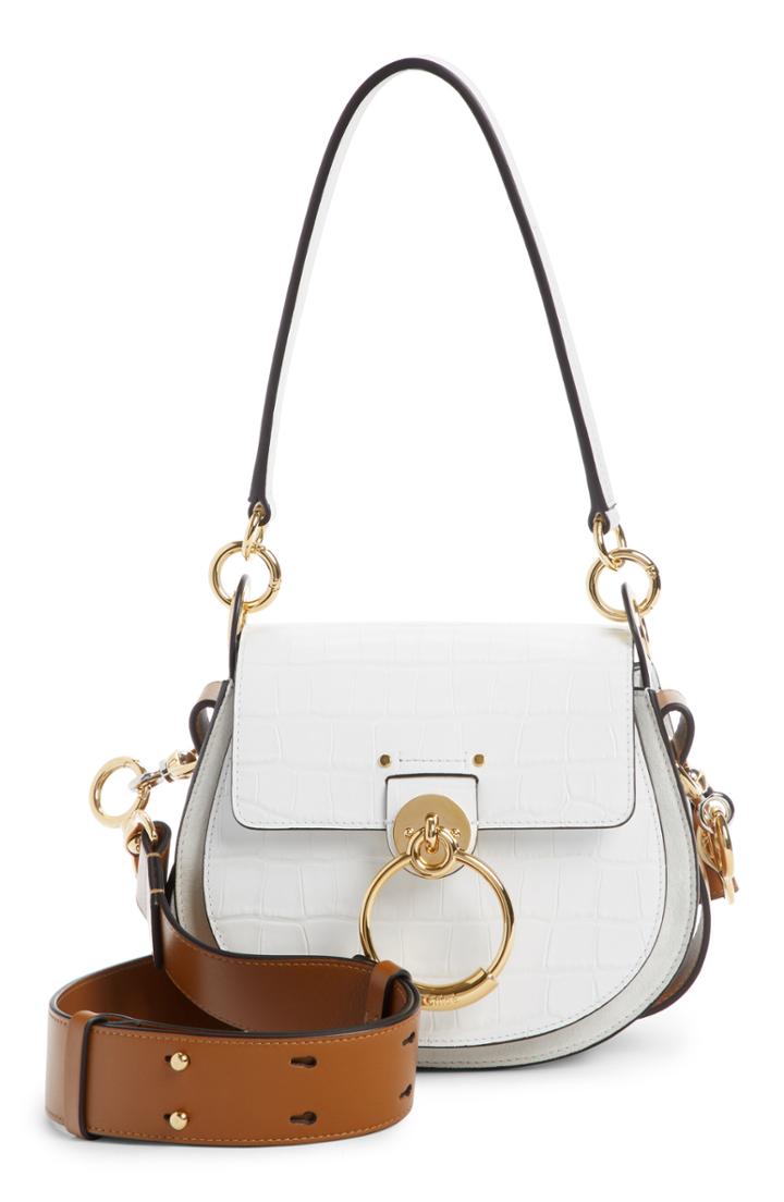 Chloe Small Tess Croc Embossed Calfskin Shoulder Bag - White
