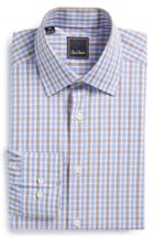 Men's David Donahue Regular Fit Check Dress Shirt .5 32/33 - Blue