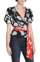 Women's Dvf Justine Contrast Detail Wrap Blouse - Black