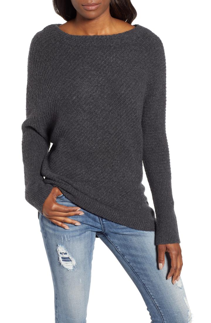 Women's Caslon Asymmetrical Rib Knit Sweater - Grey