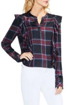 Women's Two By Vince Camuto Serenade Ruffle Front Plaid Top, Size - Grey