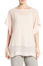 Women's Eileen Fisher Bateau Neck Silk Boxy Top, Size - Coral