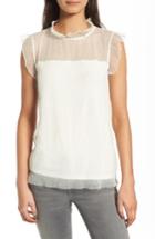 Women's Chelsea28 Ruffle Mock Neck Mesh Blouse, Size - Ivory