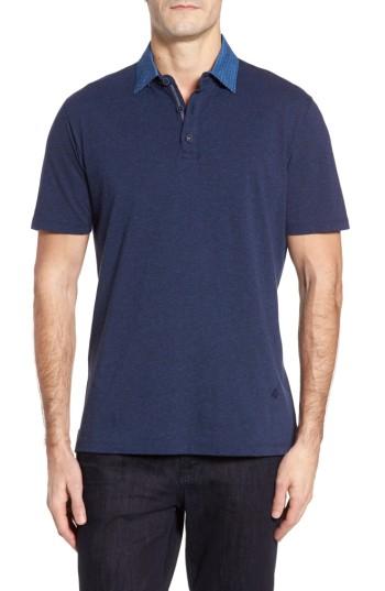 Men's Stone Rose Floral Collar Jersey Polo (m) - Blue