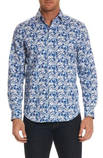 Men's Robert Graham Asher Tailored Fit Floral Sport Shirt - Blue