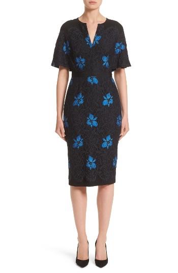 Women's Lela Rose Flutter Sleeve Floral Lace Dress - Blue