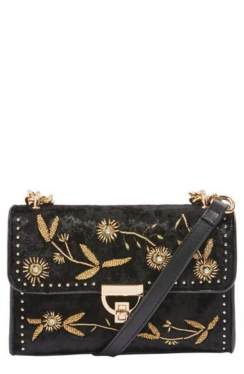 Topshop Rennes Beaded Velvet Crossbody Bag - Black