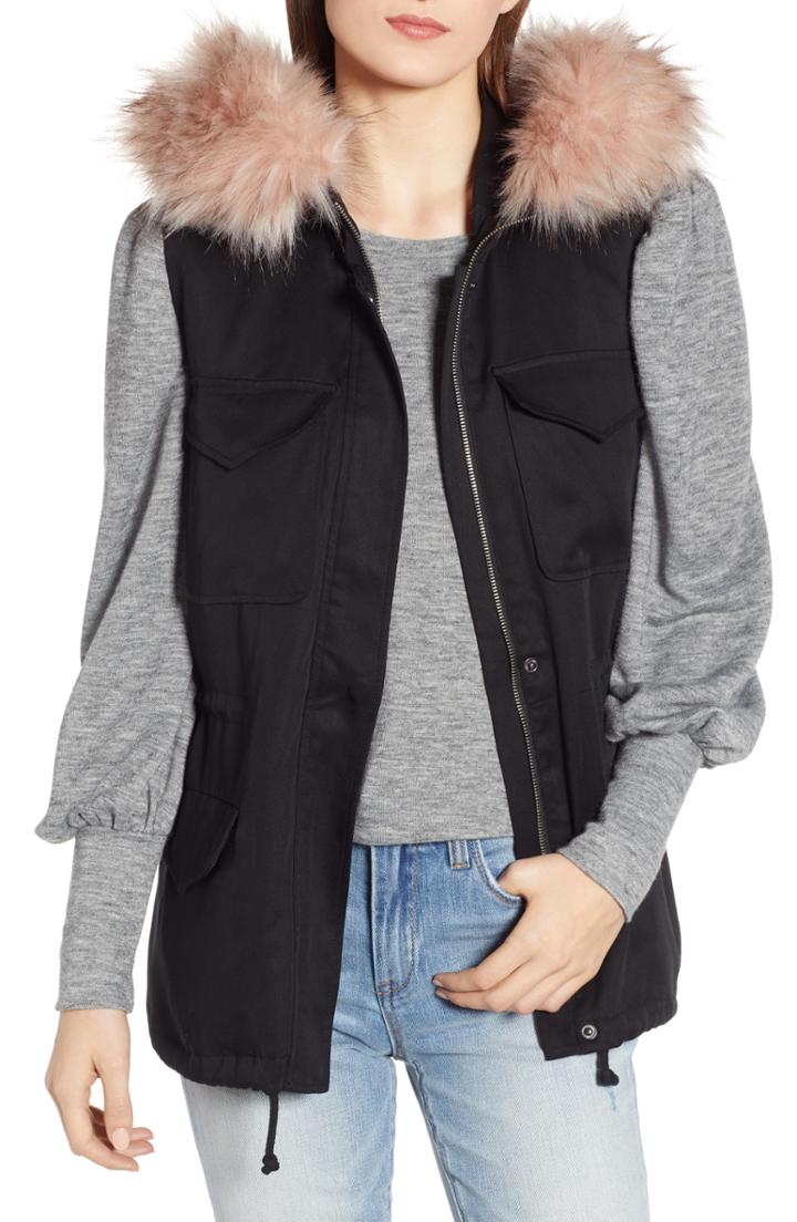 Women's Bb Dakota Get Your Swagger On Hooded Vest With Faux Fur Trim - Black