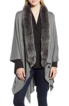 Women's La Fiorentina Wool Blend Wrap With Genuine Fox Fur Trim, Size - Grey