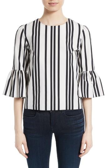 Women's Alice + Olivia Bernice Stripe Cotton Ruffle Sleeve Top - Black