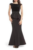 Women's Eliza J Cap Sleeve Mixed Media Peplum Gown