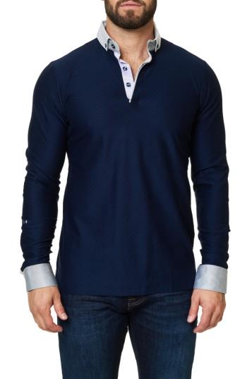 Men's Maceoo Woven Trim Mercerized Jersey Polo (m) - Blue
