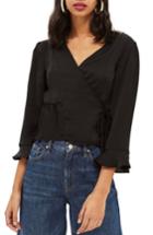 Women's Topshop Freya Wrap Blouse Us (fits Like 0) - Black