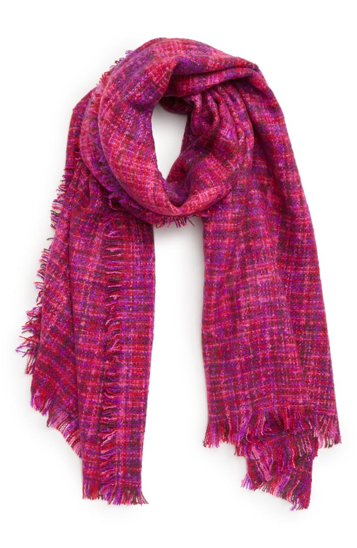 Women's Bp. Fringe Trim Plaid Scarf, Size - Purple
