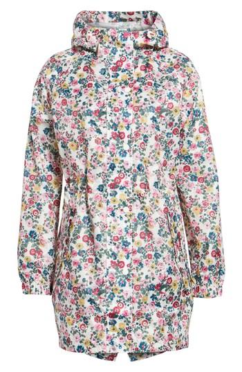 Women's Joules Right As Rain Packable Print Hooded Raincoat - Ivory
