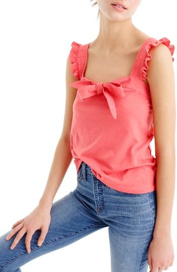Women's J.crew Embroidered Trim Bow Top, Size - Coral