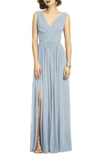 Women's Dessy Collection Surplice Ruched Chiffon Gown - Blue