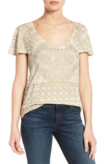 Women's Lucky Brand Metallic Geo Embroidered Knit Top