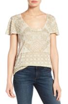 Women's Lucky Brand Metallic Geo Embroidered Knit Top