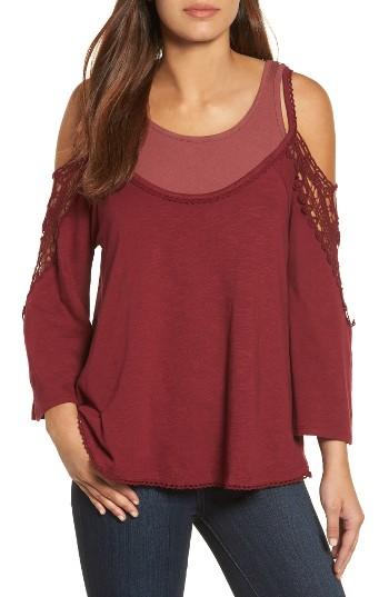 Women's Wit & Wisdom Crochet Inset Double Layer Top - Red